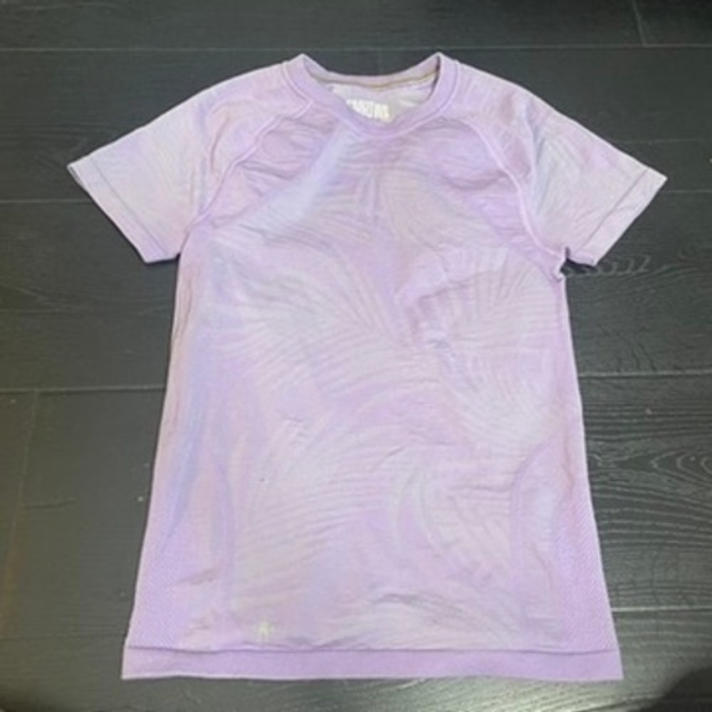 Smartwool Active Mesh Short Sleeve Tee Purple Palm Leaf Merino Wool Womens M